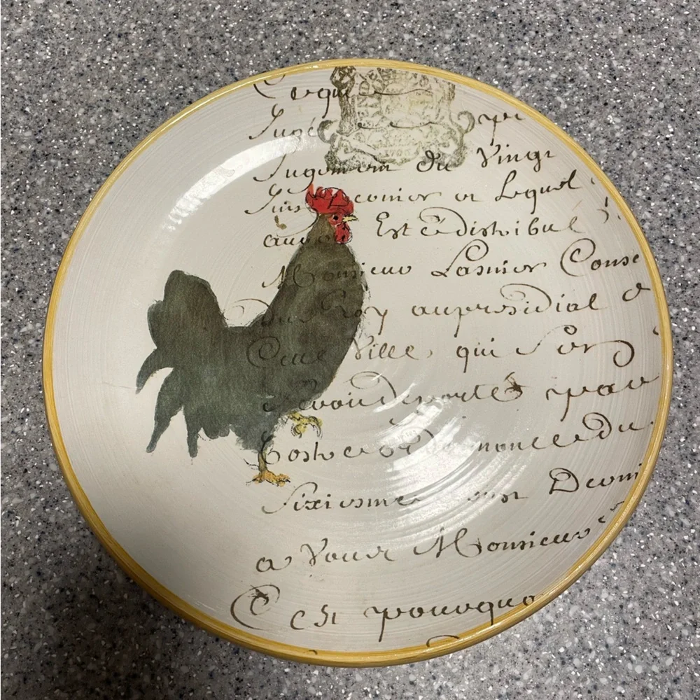 Set of 3 Williams Sonoma Rooster Script Plates